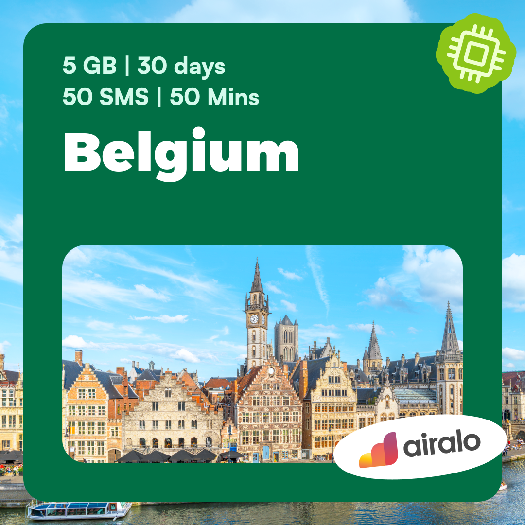 Belgium travel eSIM | 5 GB, 50 mins of local calls, 50 SMS valid for 30 days