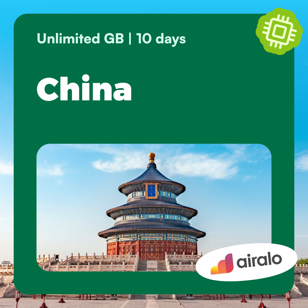 Unlimited GB China travel eSIM valid for 10 days