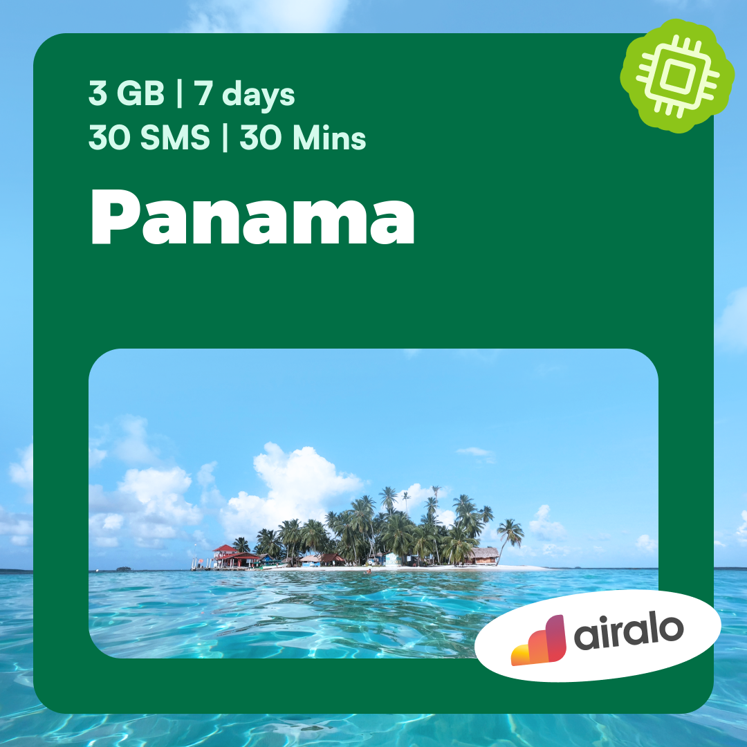 Panama travel eSIM | 3 GB, 30 mins of local calls, 30 SMS valid for 7 days