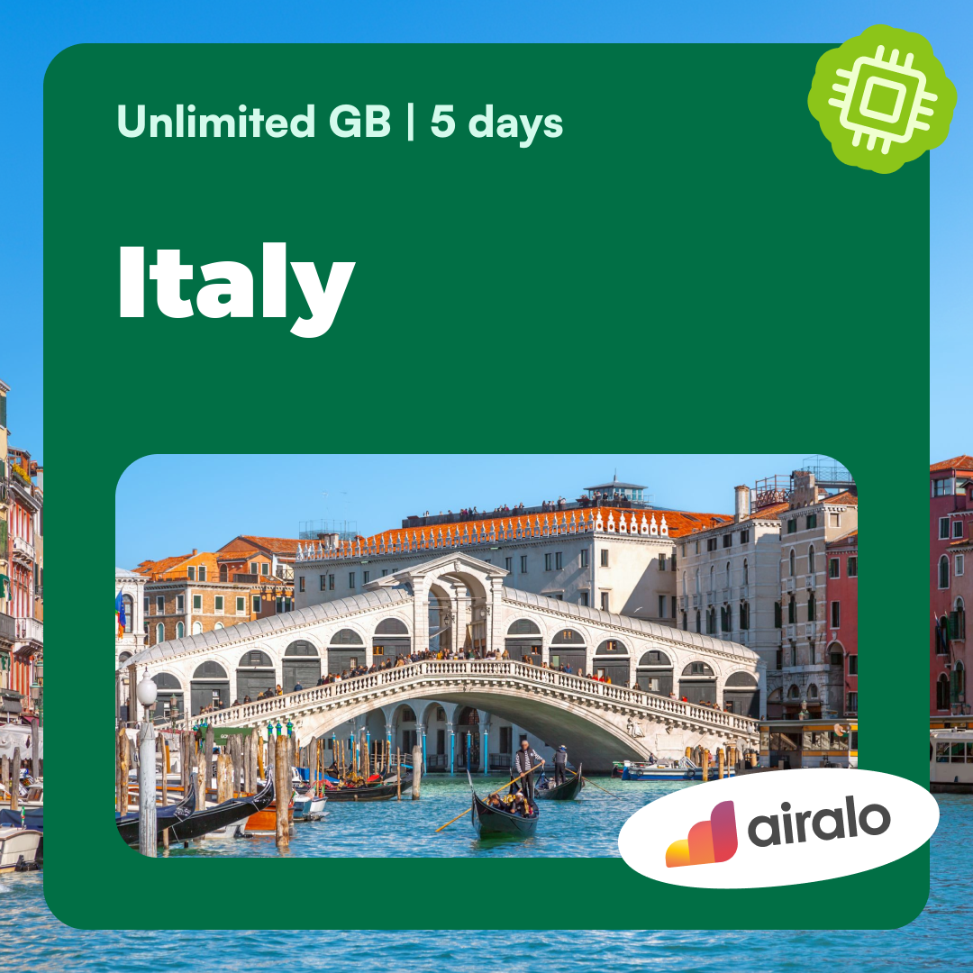 Unlimited GB Italy travel eSIM valid for 5 days