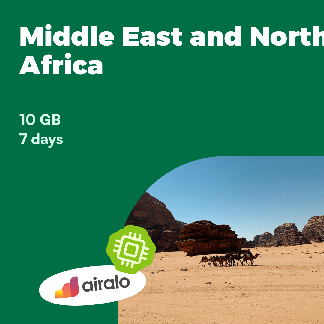 10 GB Middle East and North Africa travel eSIM valid for 7 days in 13 countries