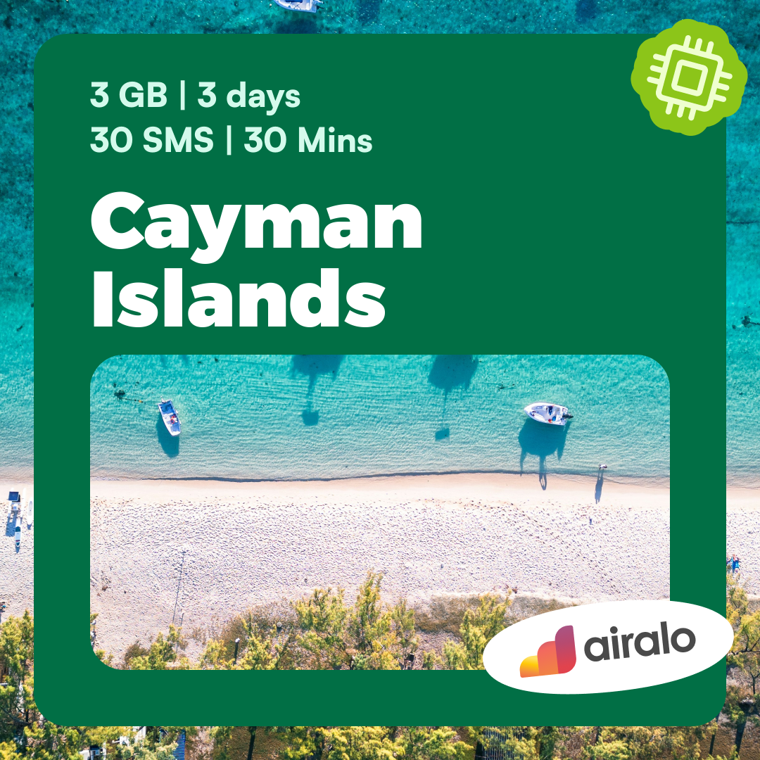 Cayman Islands travel eSIM | 3 GB, 30 mins of local calls, 30 SMS valid for 3 days