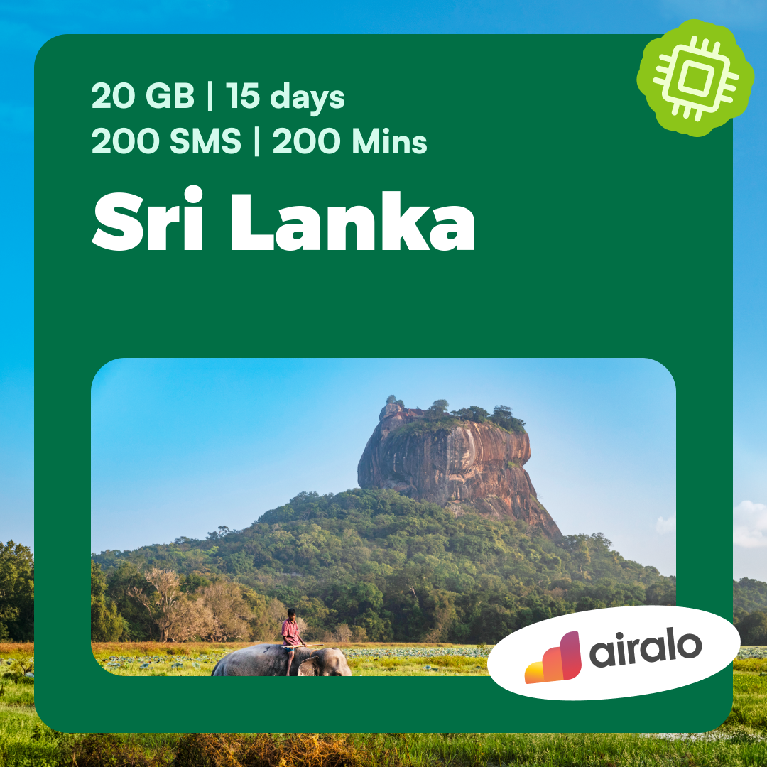 Sri Lanka travel eSIM | 20 GB, 200 mins of local calls, 200 SMS valid for 15 days