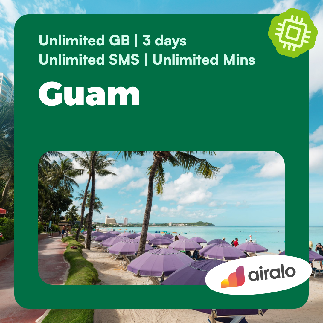 Guam travel eSIM | Unlimited GB, unlimited mins of local calls, unlimited SMS valid for 3 days
