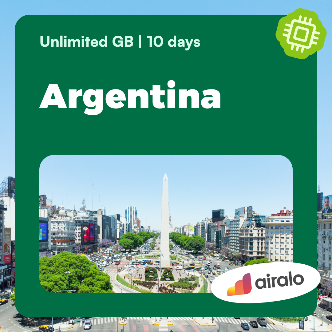 Unlimited GB Argentina travel eSIM valid for 10 days