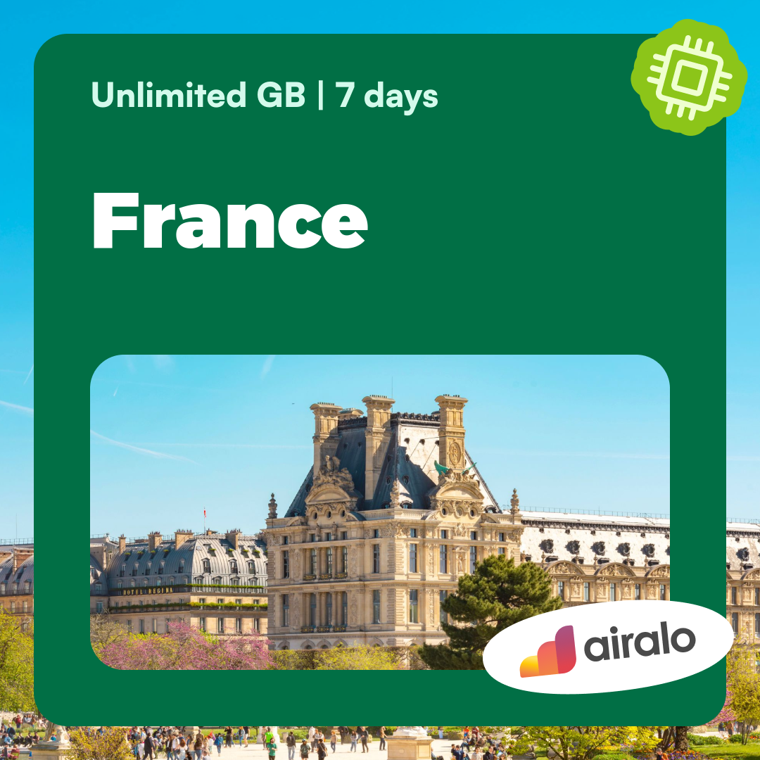 Unlimited GB France travel eSIM valid for 7 days