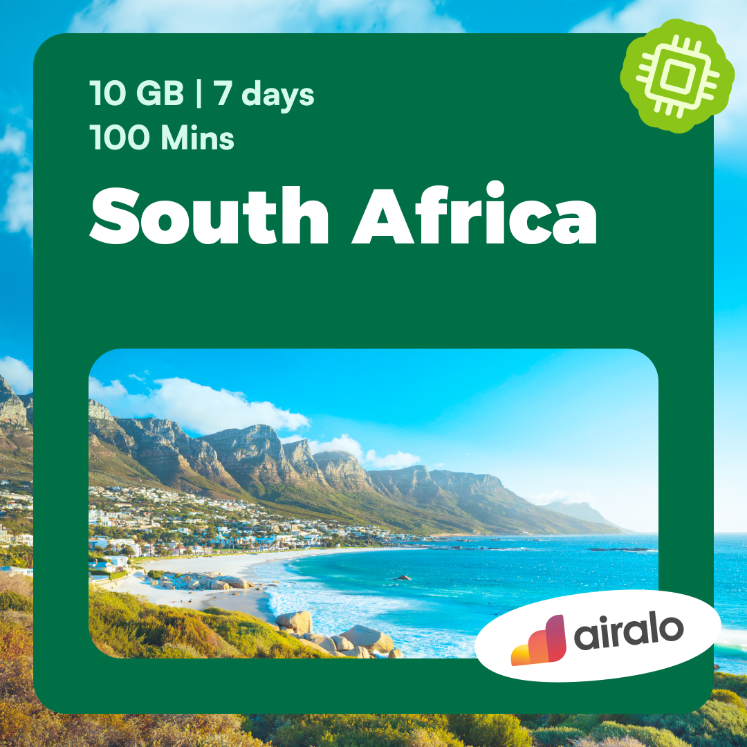 South Africa travel eSIM | 10 GB, 100 mins of local calls valid for 7 days