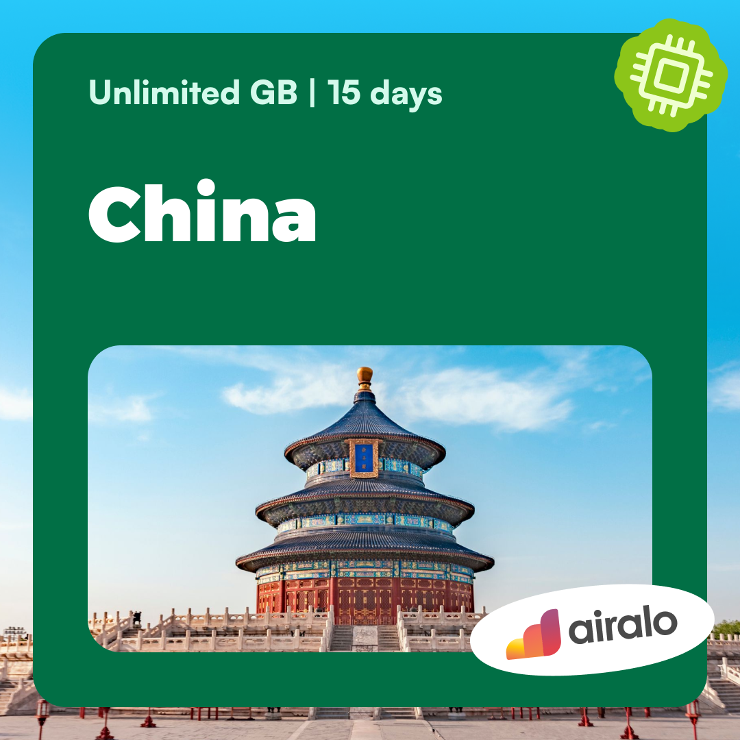 Unlimited GB China travel eSIM valid for 15 days