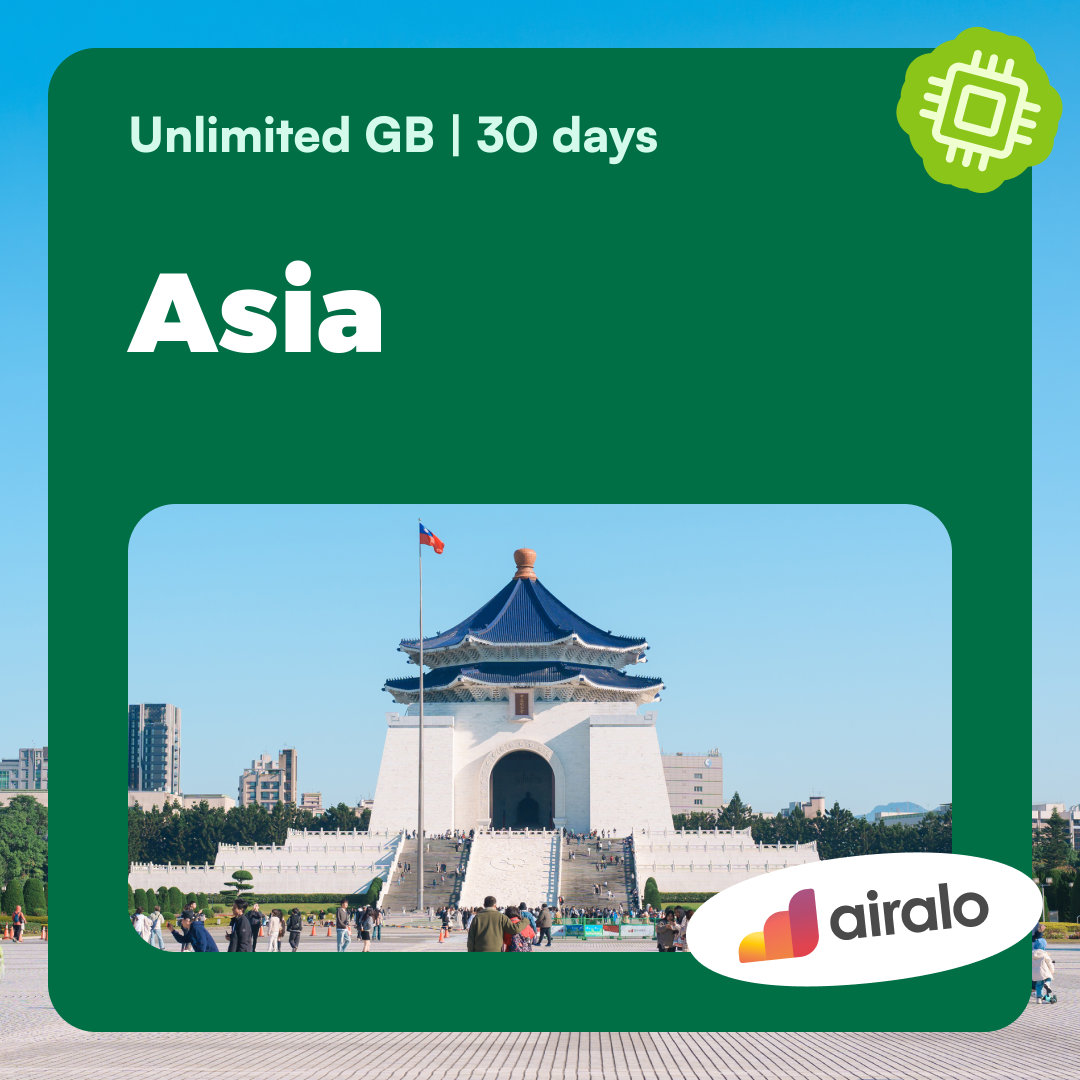 Unlimited GB Asia travel eSIM valid for 30 days in 18 countries