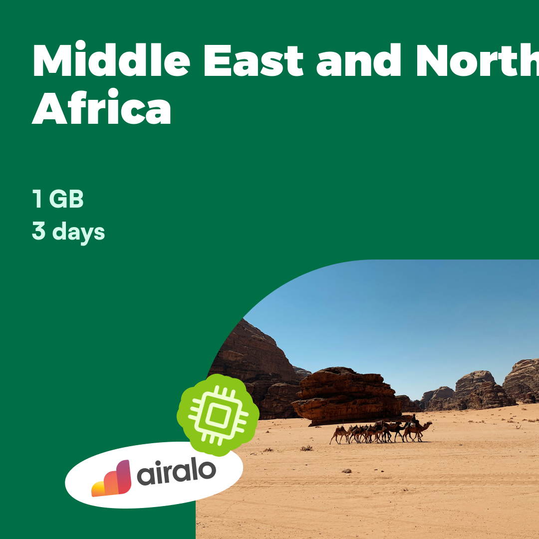 1 GB Middle East and North Africa travel eSIM valid for 3 days in 13 countries