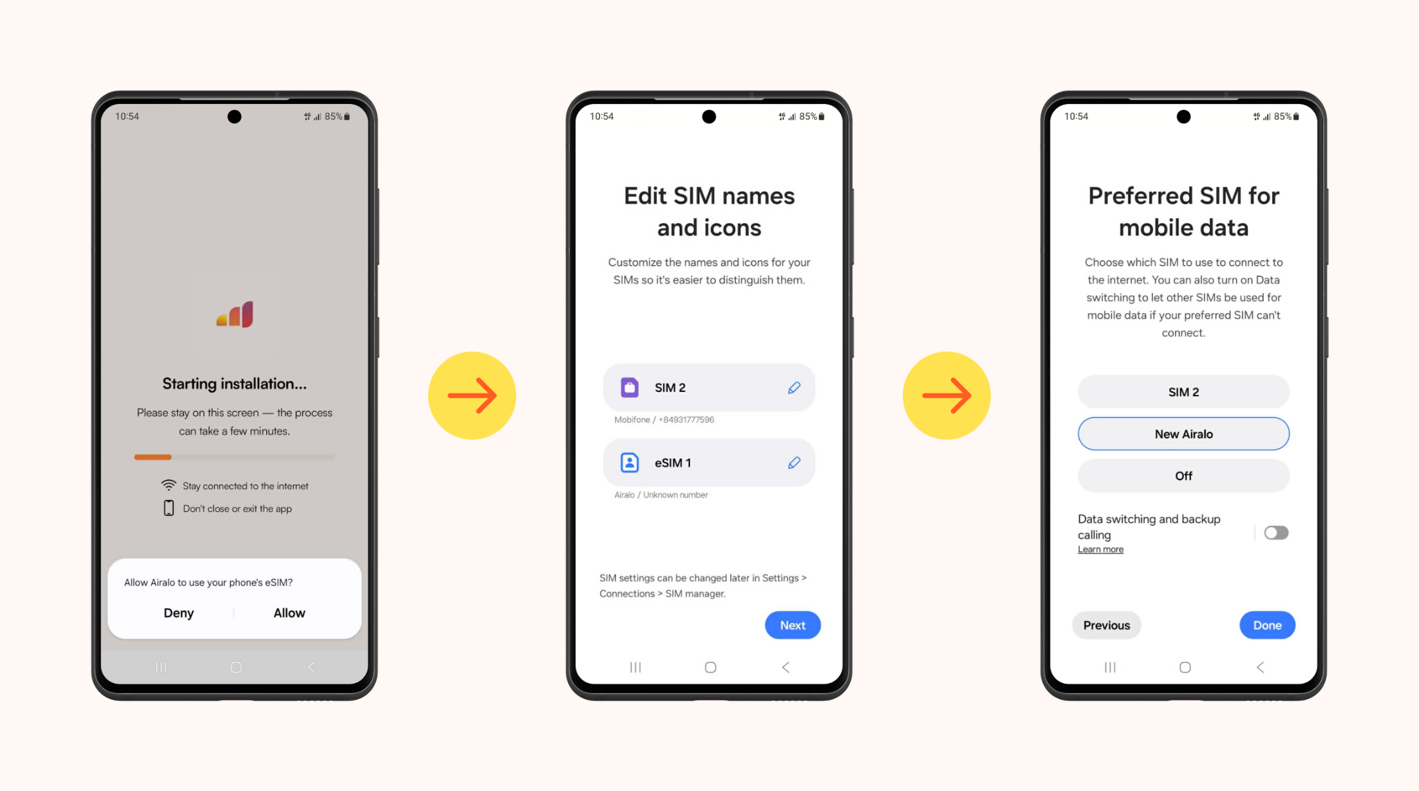 new Airalo system handoff on Android