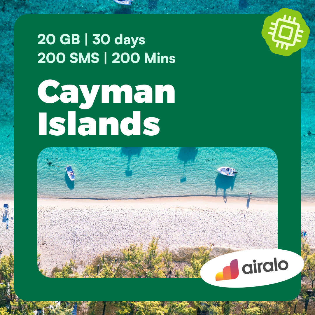 Cayman Islands travel eSIM | 20 GB, 200 mins of local calls, 200 SMS valid for 30 days