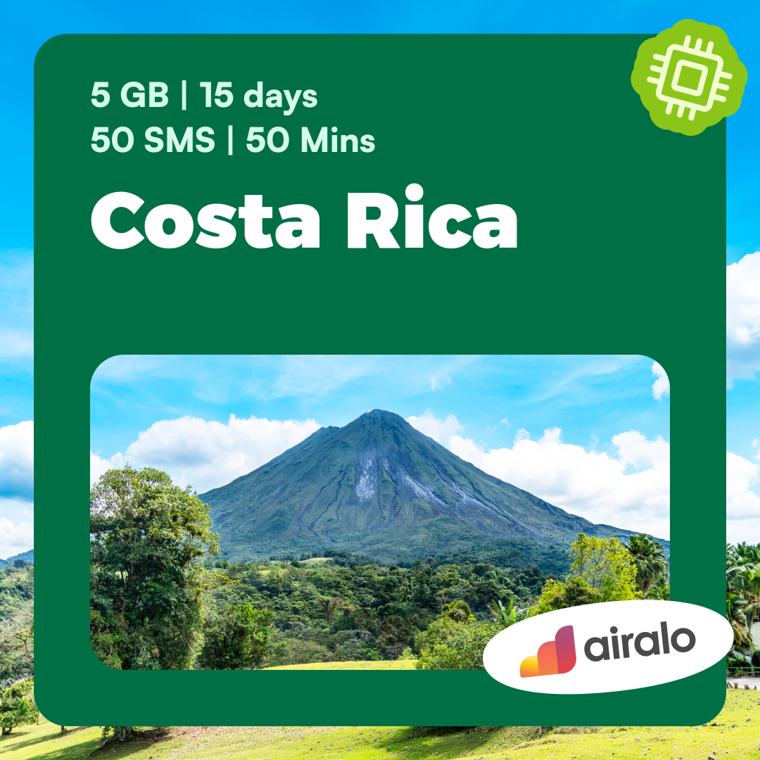 Costa Rica travel eSIM | 5 GB, 50 mins of local calls, 50 SMS valid for 15 days
