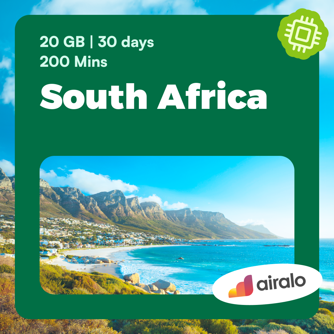South Africa travel eSIM | 20 GB, 200 mins of local calls valid for 30 days
