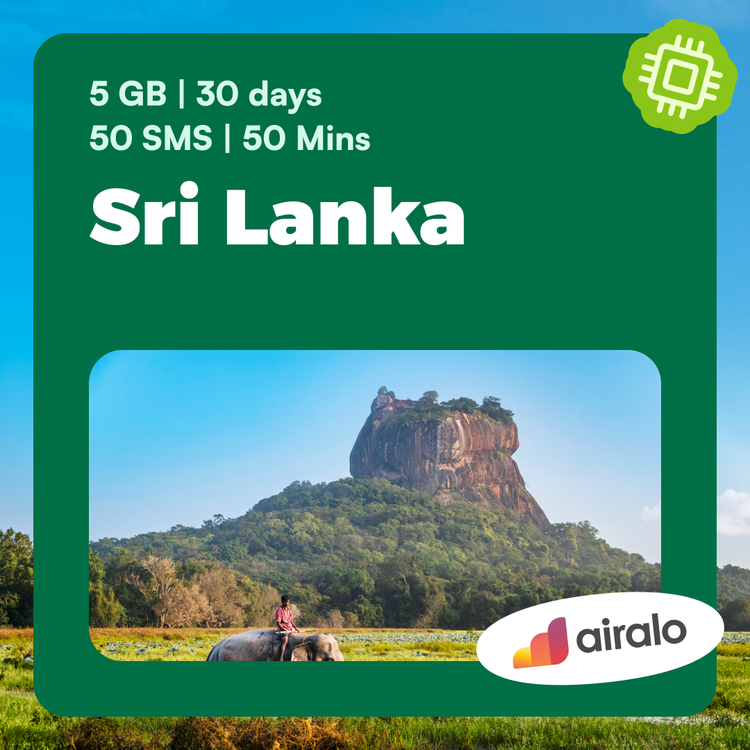 Sri Lanka travel eSIM | 5 GB, 50 mins of local calls, 50 SMS valid for 30 days