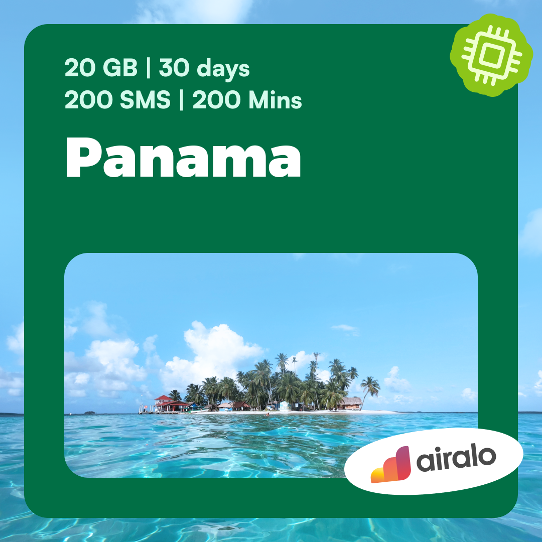 Panama travel eSIM | 20 GB, 200 mins of local calls, 200 SMS valid for 30 days