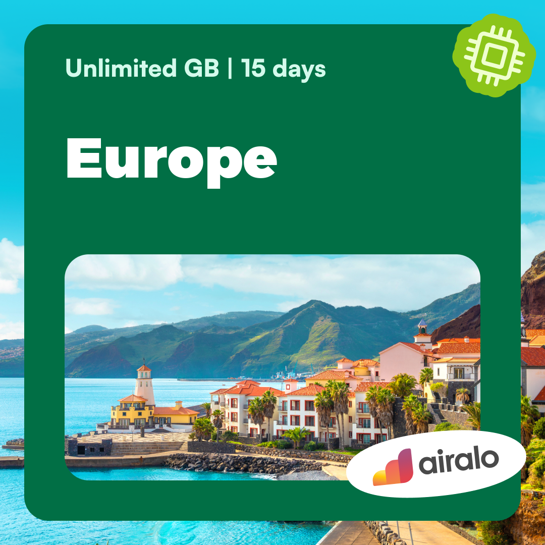 Unlimited GB Europe travel eSIM valid for 15 days in 41 countries