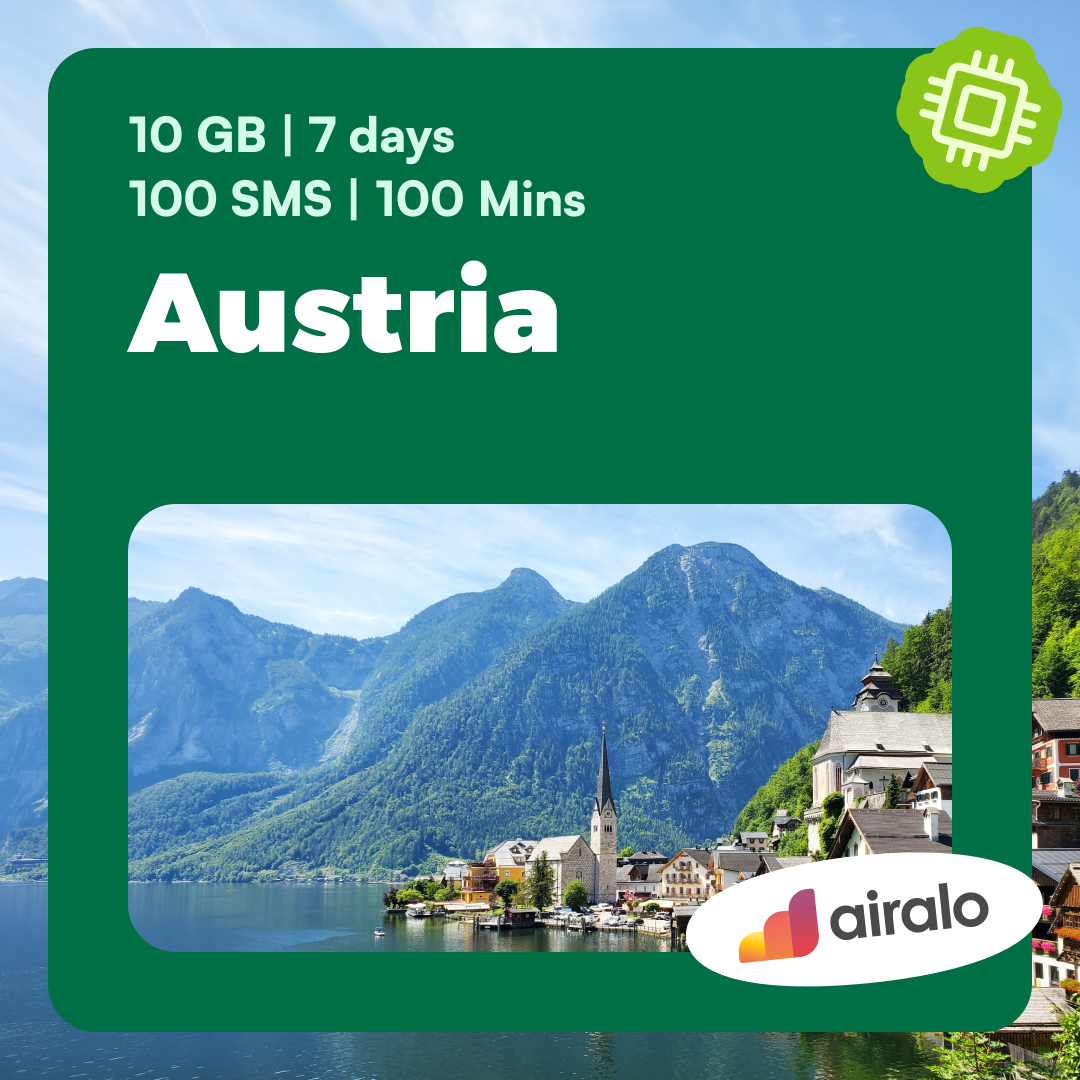 Austria travel eSIM | 10 GB, 100 mins of local calls, 100 SMS valid for 7 days