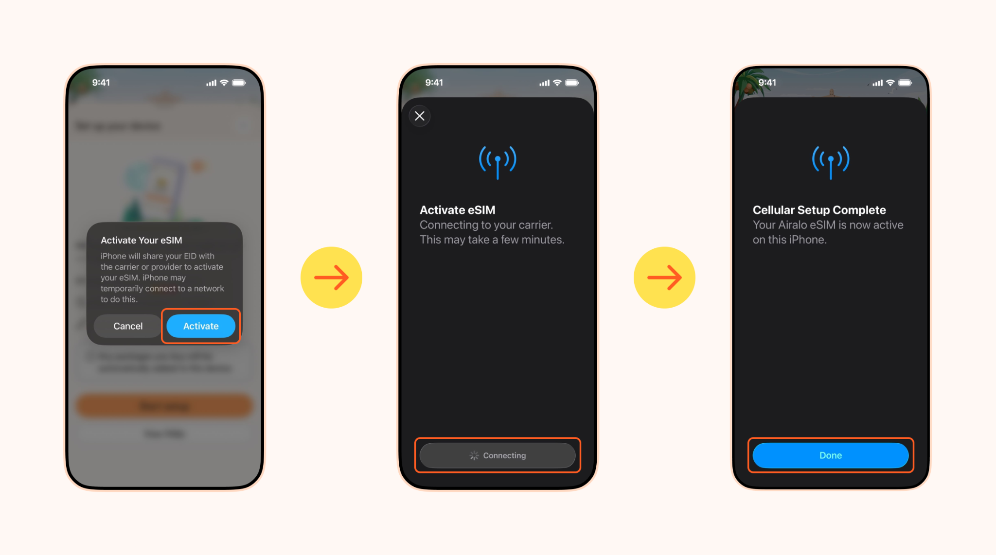 new Airalo system handoff on iOS