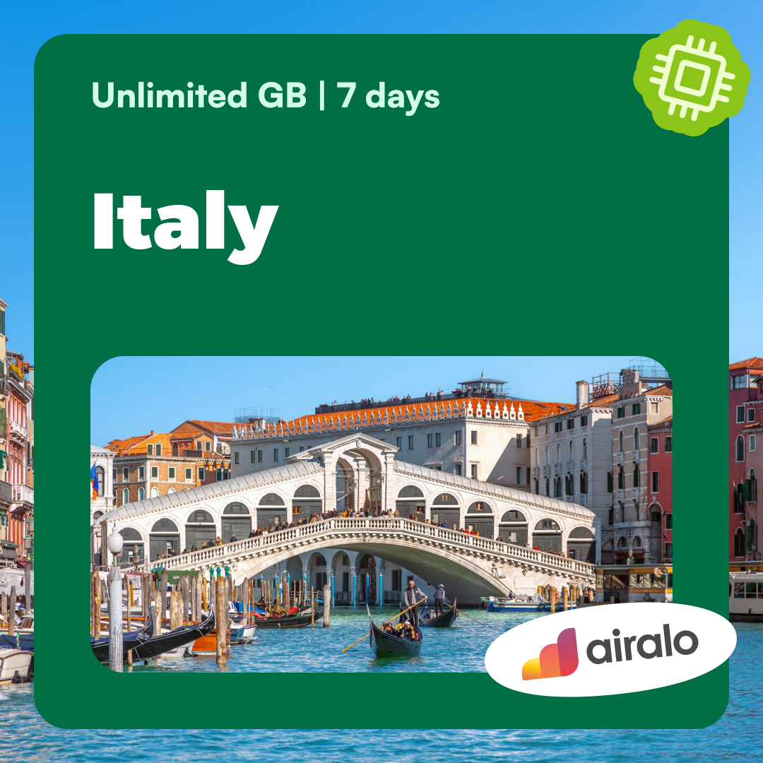 Unlimited GB Italy travel eSIM valid for 7 days