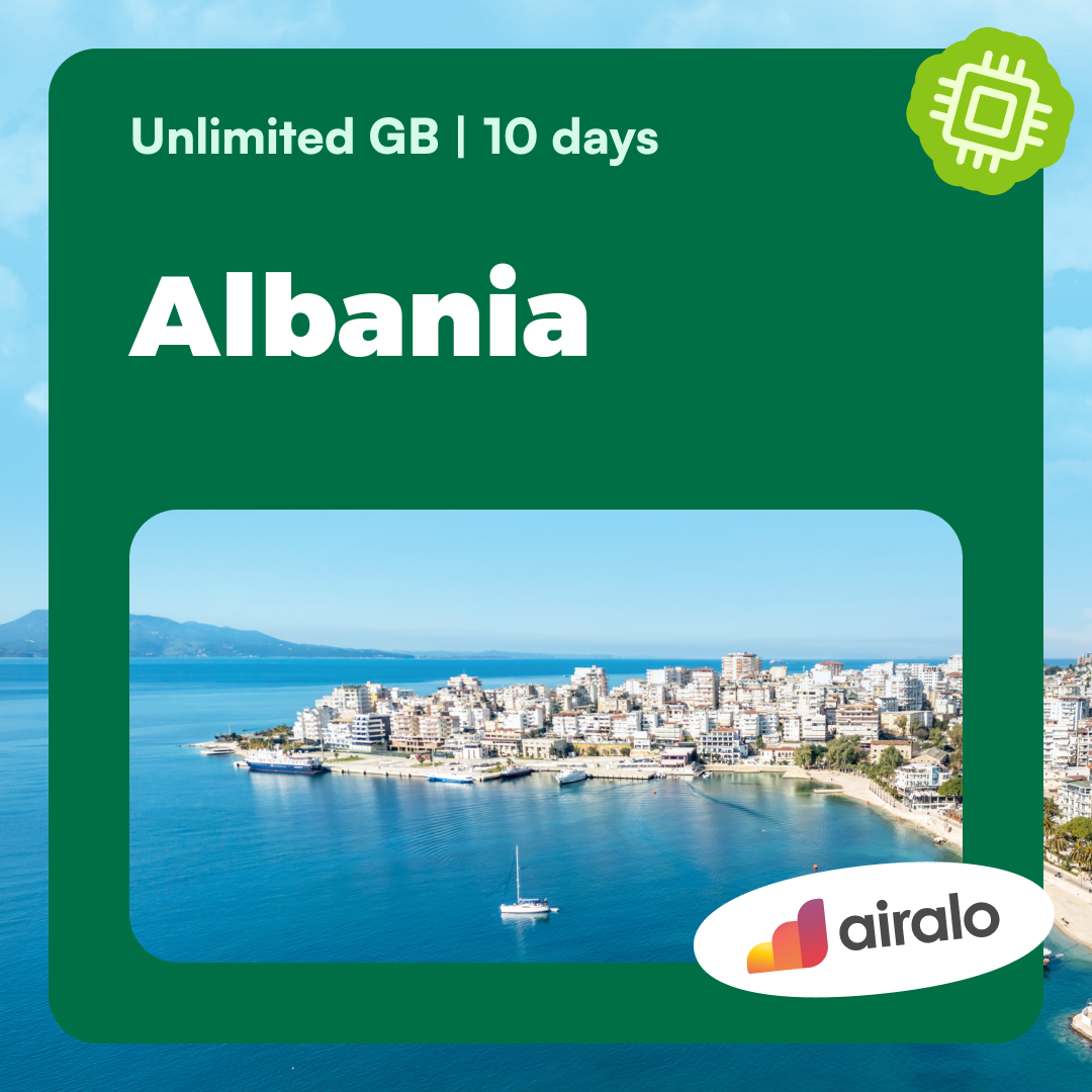 Unlimited GB Albania travel eSIM valid for 10 days