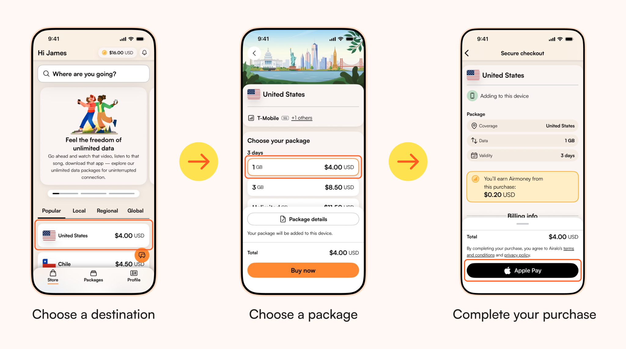 Step by step to purchase a new Airalo package
