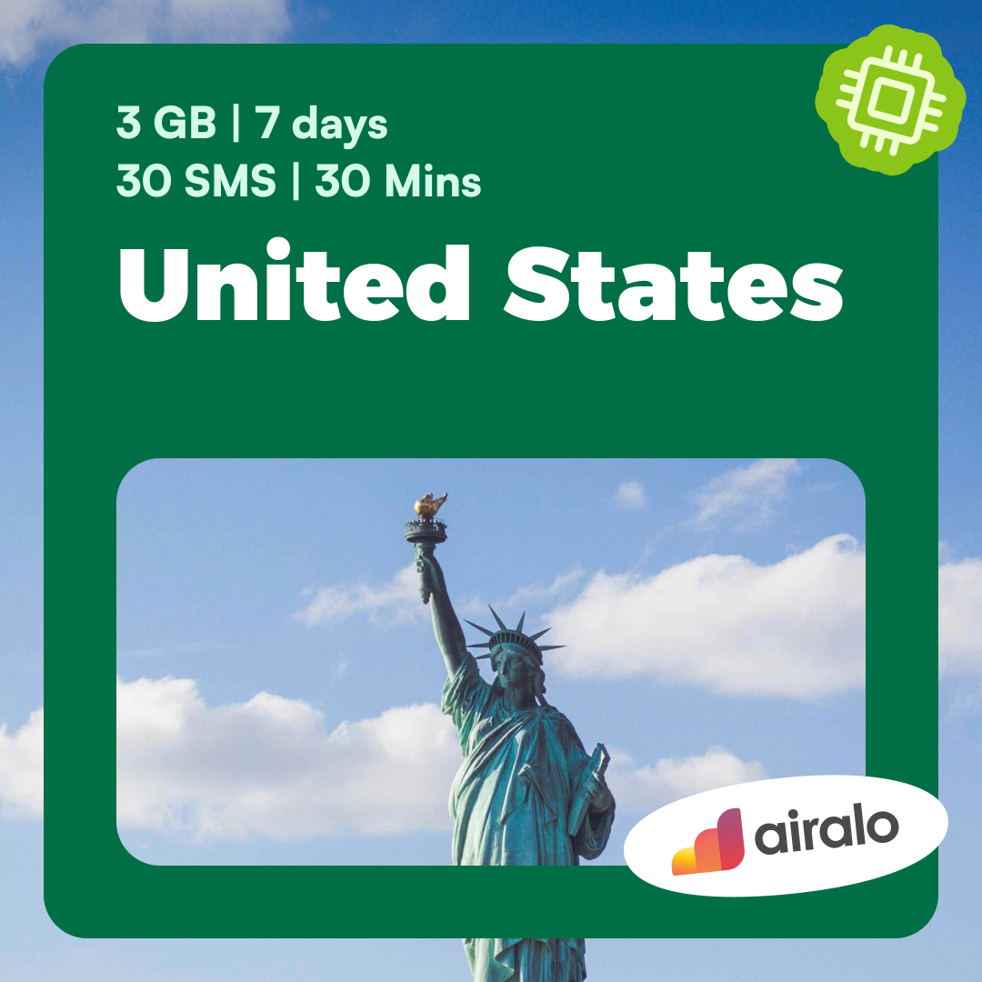 United States travel eSIM | 3 GB, 30 mins of local calls, 30 SMS valid for 7 days