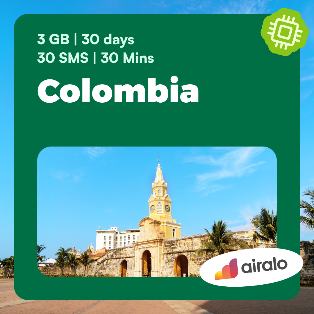 Colombia travel eSIM | 3 GB, 30 mins of local calls, 30 SMS valid for 30 days