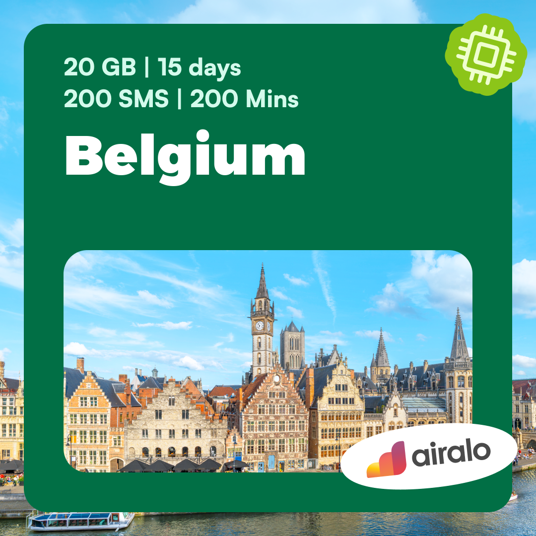 Belgium travel eSIM | 20 GB, 200 mins of local calls, 200 SMS valid for 15 days