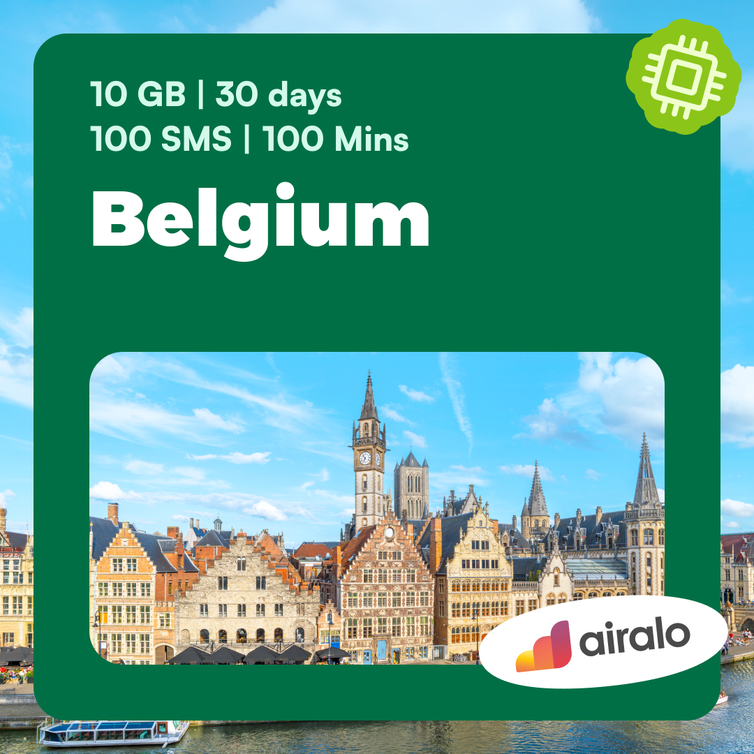 Belgium travel eSIM | 10 GB, 100 mins of local calls, 100 SMS valid for 30 days