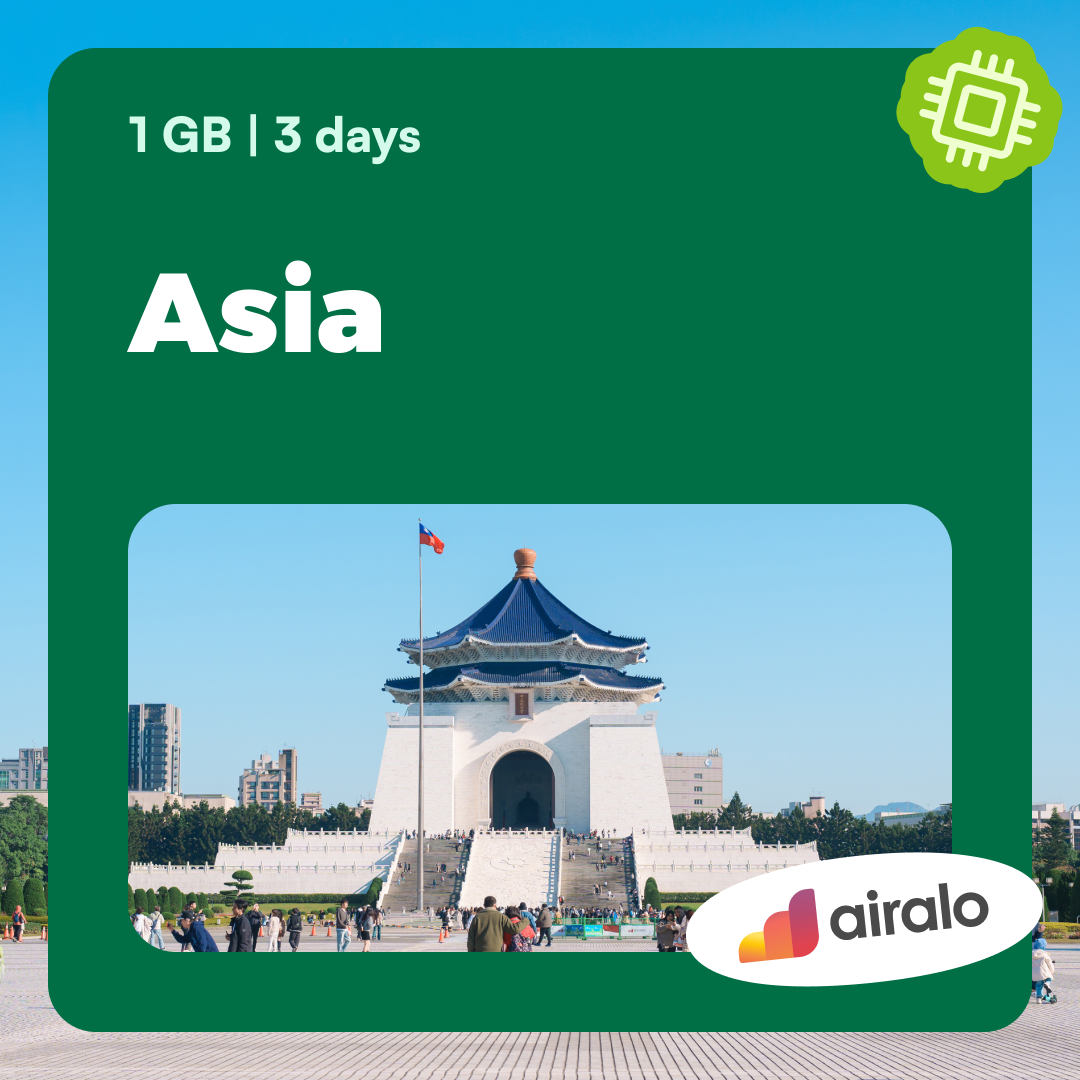 1 GB Asia travel eSIM valid for 3 days in 18 countries
