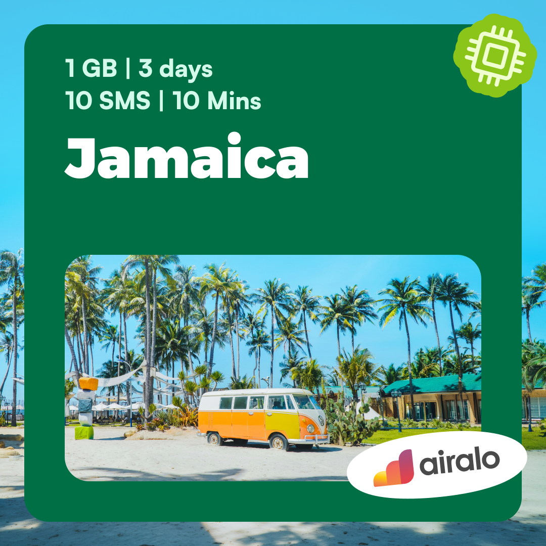 Jamaica travel eSIM | 1 GB, 10 mins of local calls, 10 SMS valid for 3 days