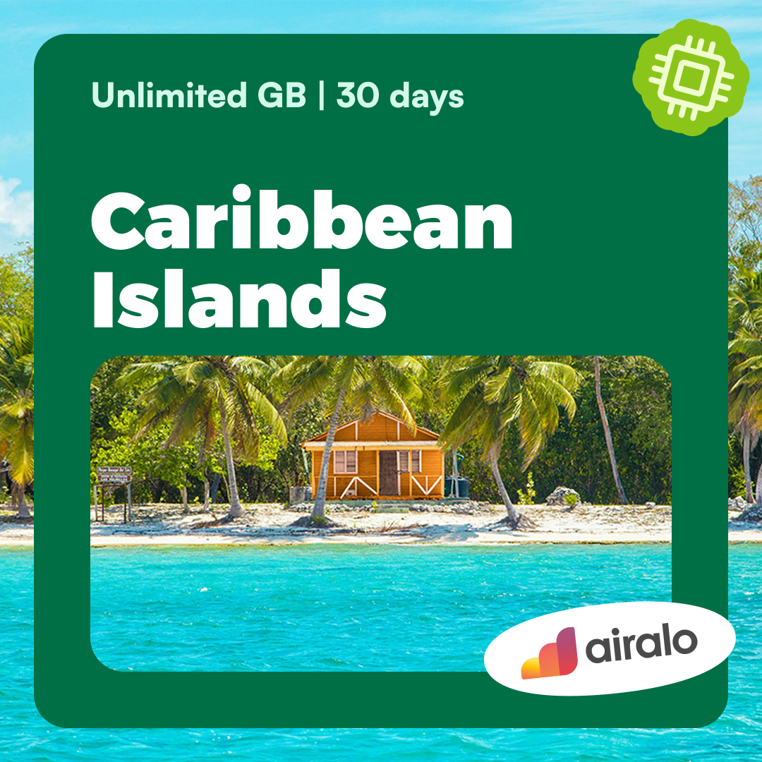 Unlimited GB Caribbean Islands travel eSIM valid for 30 days in 26 countries