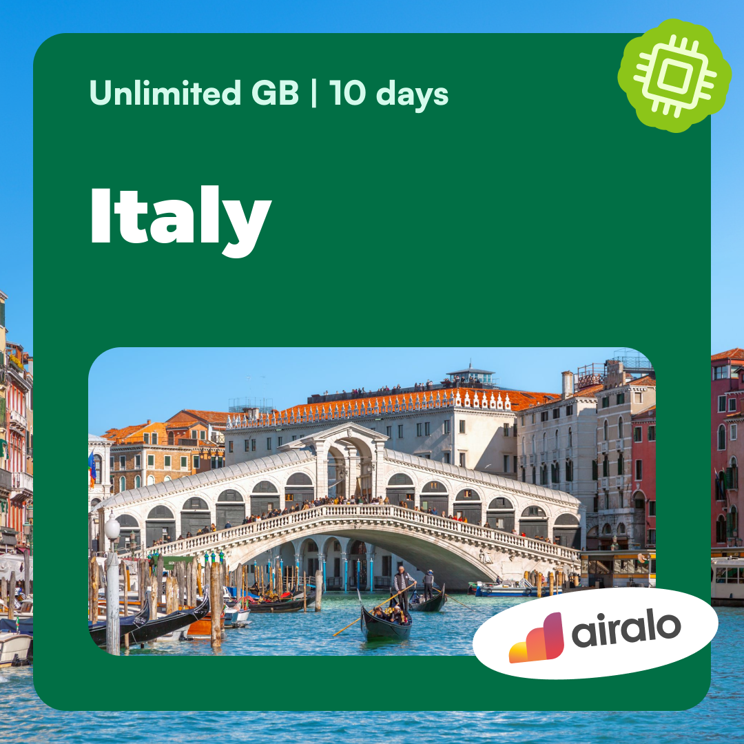 Unlimited GB Italy travel eSIM valid for 10 days