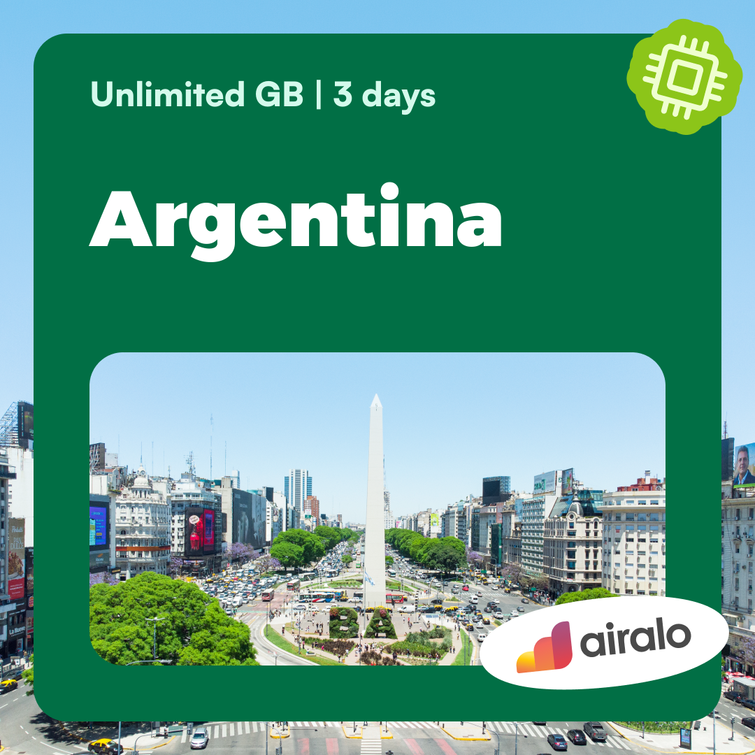Unlimited GB Argentina travel eSIM valid for 3 days