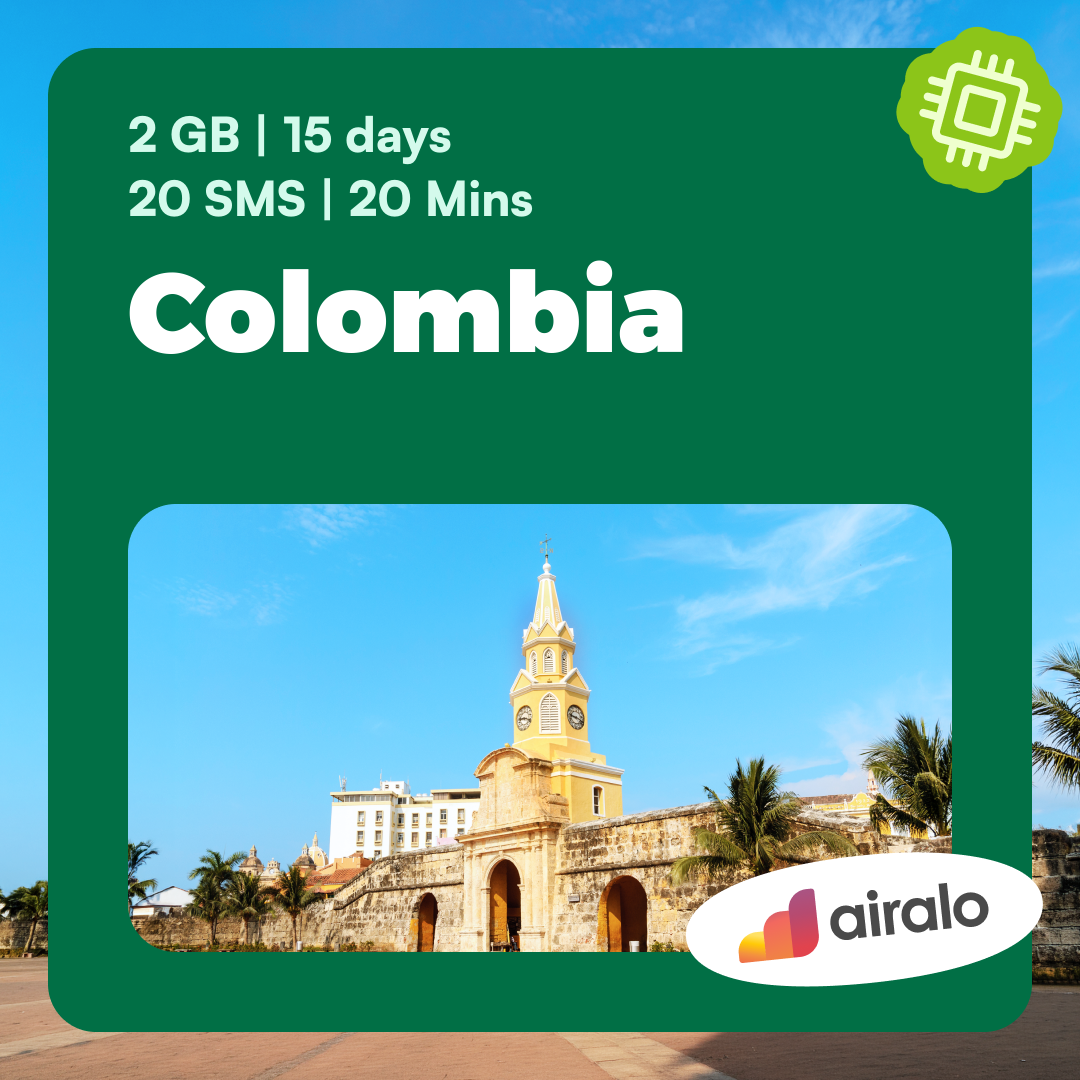 Colombia travel eSIM | 2 GB, 20 mins of local calls, 20 SMS valid for 15 days