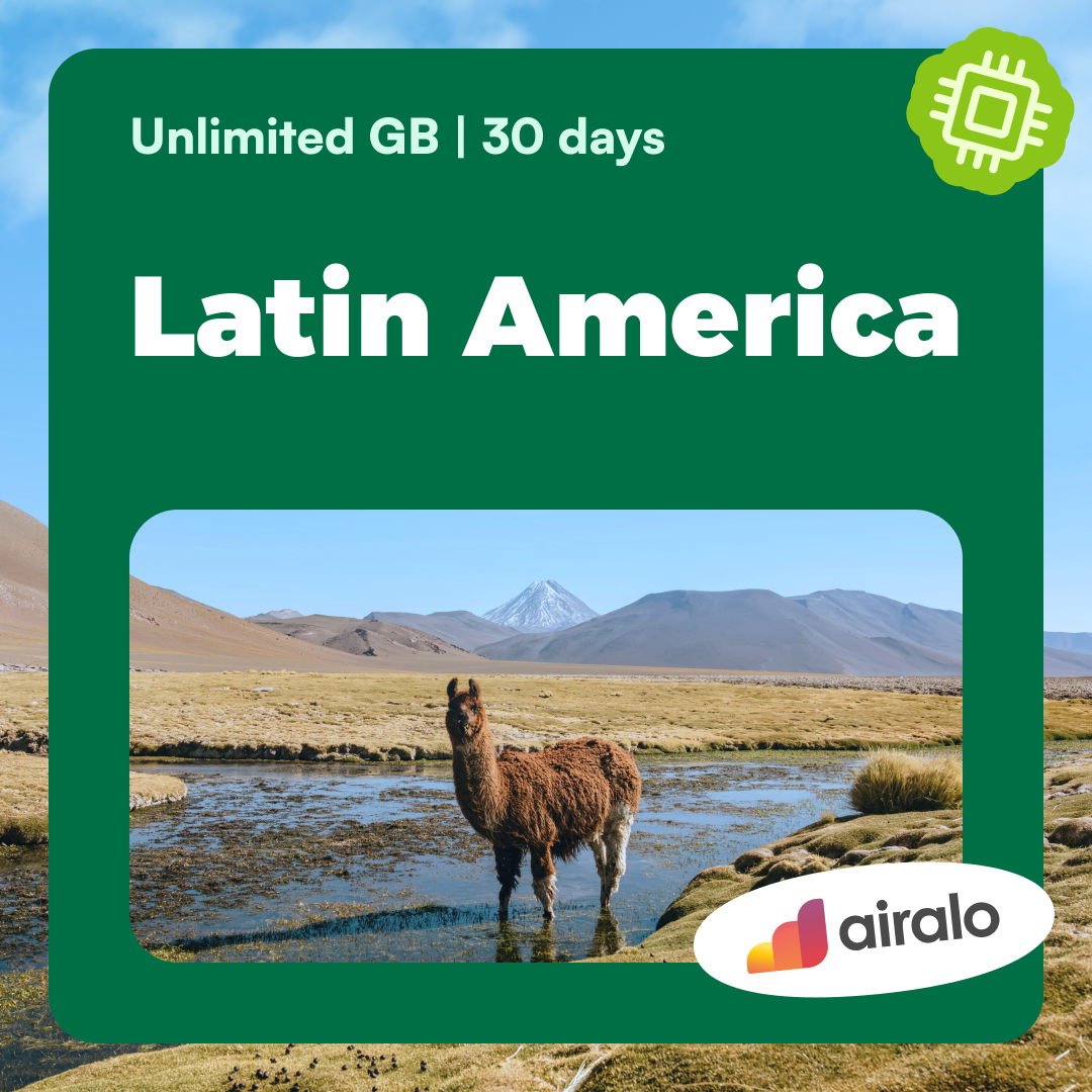 Unlimited GB Latin America travel eSIM valid for 30 days in 17 countries