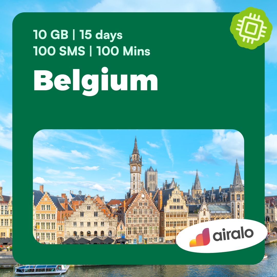 Belgium travel eSIM | 10 GB, 100 mins of local calls, 100 SMS valid for 15 days