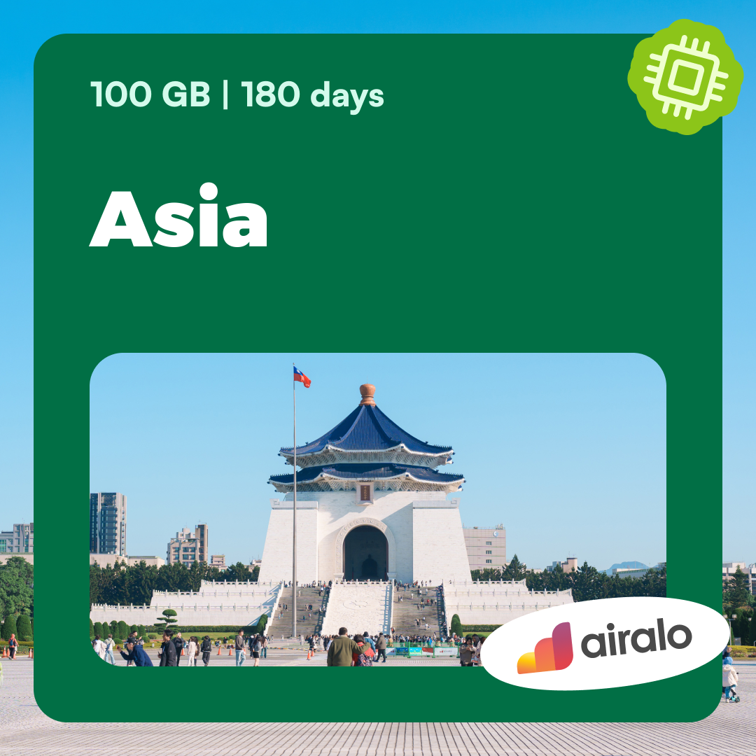 100 GB Asia travel eSIM valid for 180 days in 18 countries