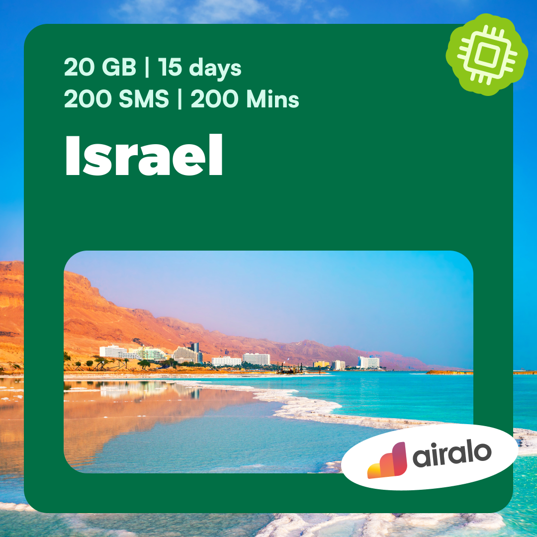 Israel travel eSIM | 20 GB, 200 mins of local calls, 200 SMS valid for 15 days