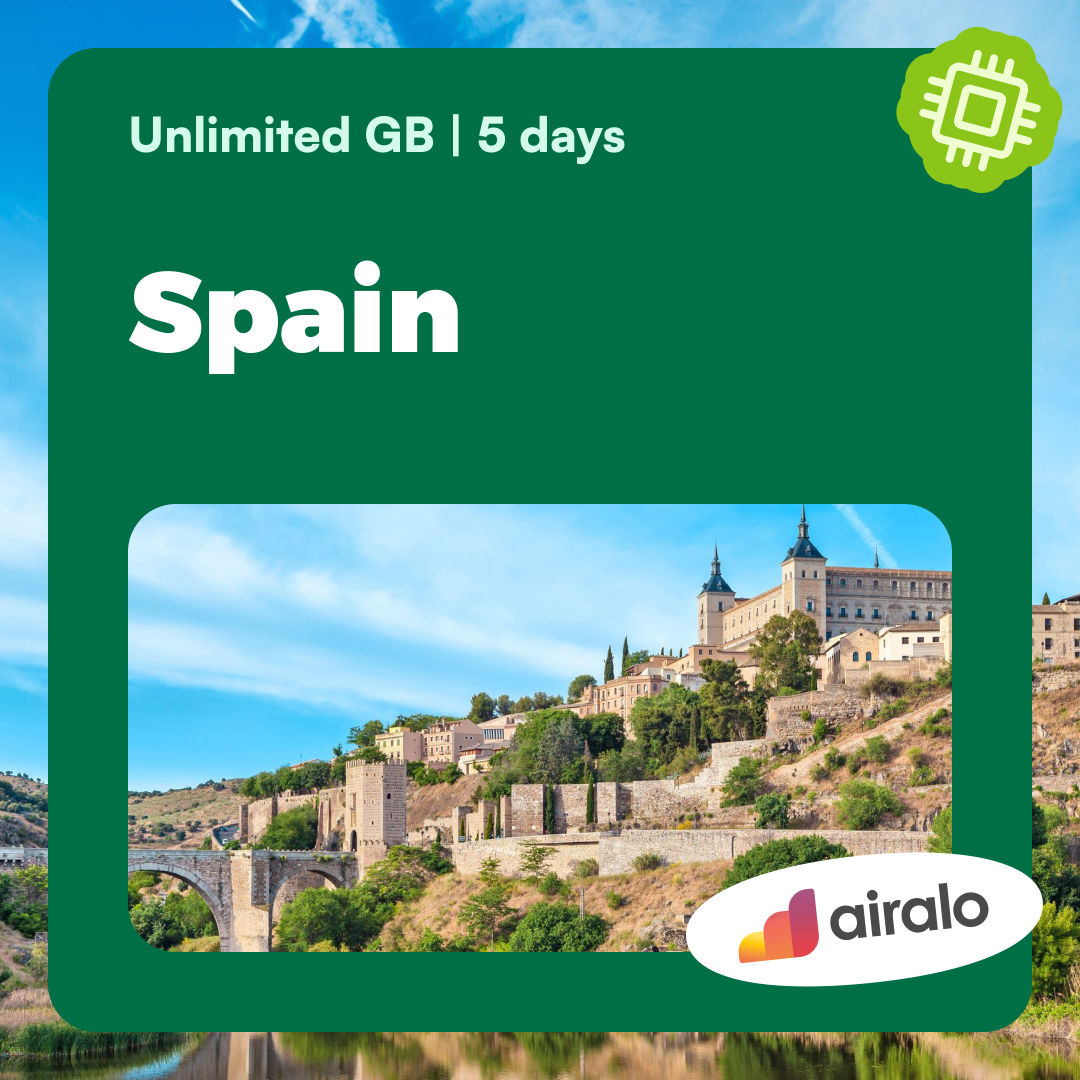 Unlimited GB Spain travel eSIM valid for 5 days