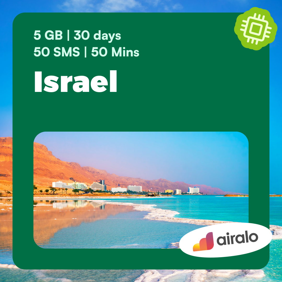 Israel travel eSIM | 5 GB, 50 mins of local calls, 50 SMS valid for 30 days