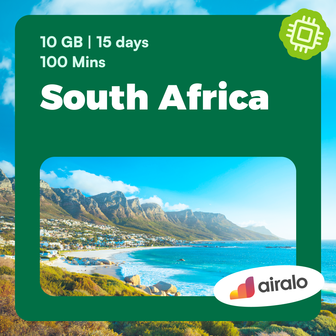 South Africa travel eSIM | 10 GB, 100 mins of local calls valid for 15 days