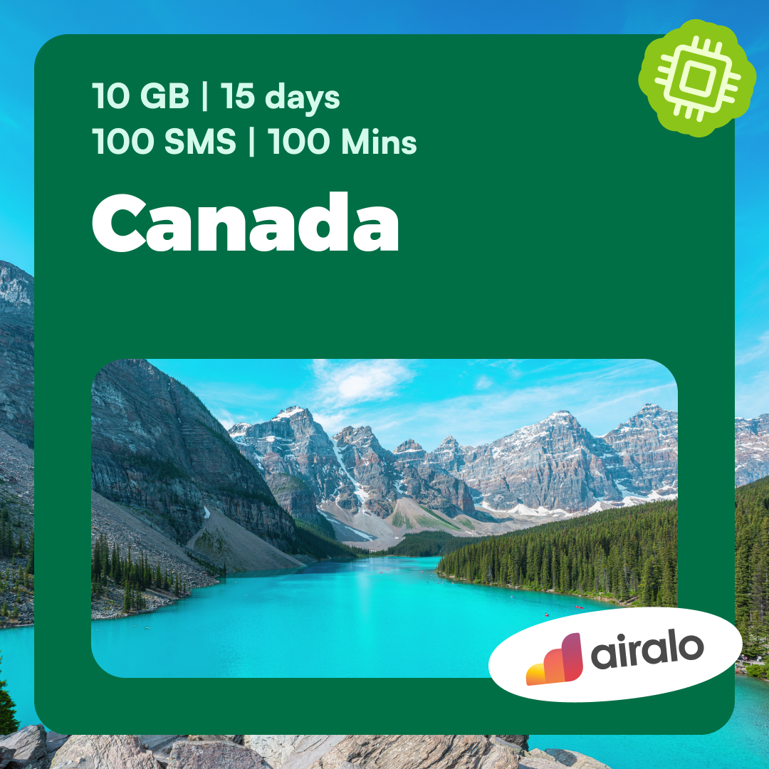 Canada travel eSIM | 10 GB, 100 mins of local calls, 100 SMS valid for 15 days
